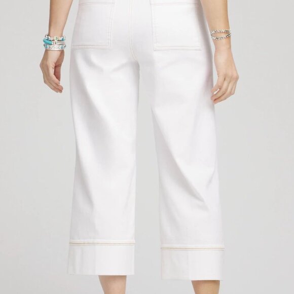 Chico's Pintuck High-Cuff Cropped Jeans Alabaster White Size 00 (0/2 XS). - Picture 4 of 4